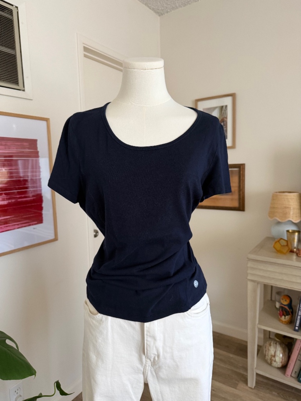 T By Talbots Navy Blue Short Sleeve Tee Cotton Modal Stretch L